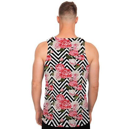 Zigzag Peony And Rose Pattern Print Men's Tank Top