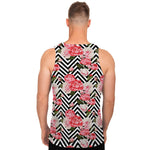 Zigzag Peony And Rose Pattern Print Men's Tank Top