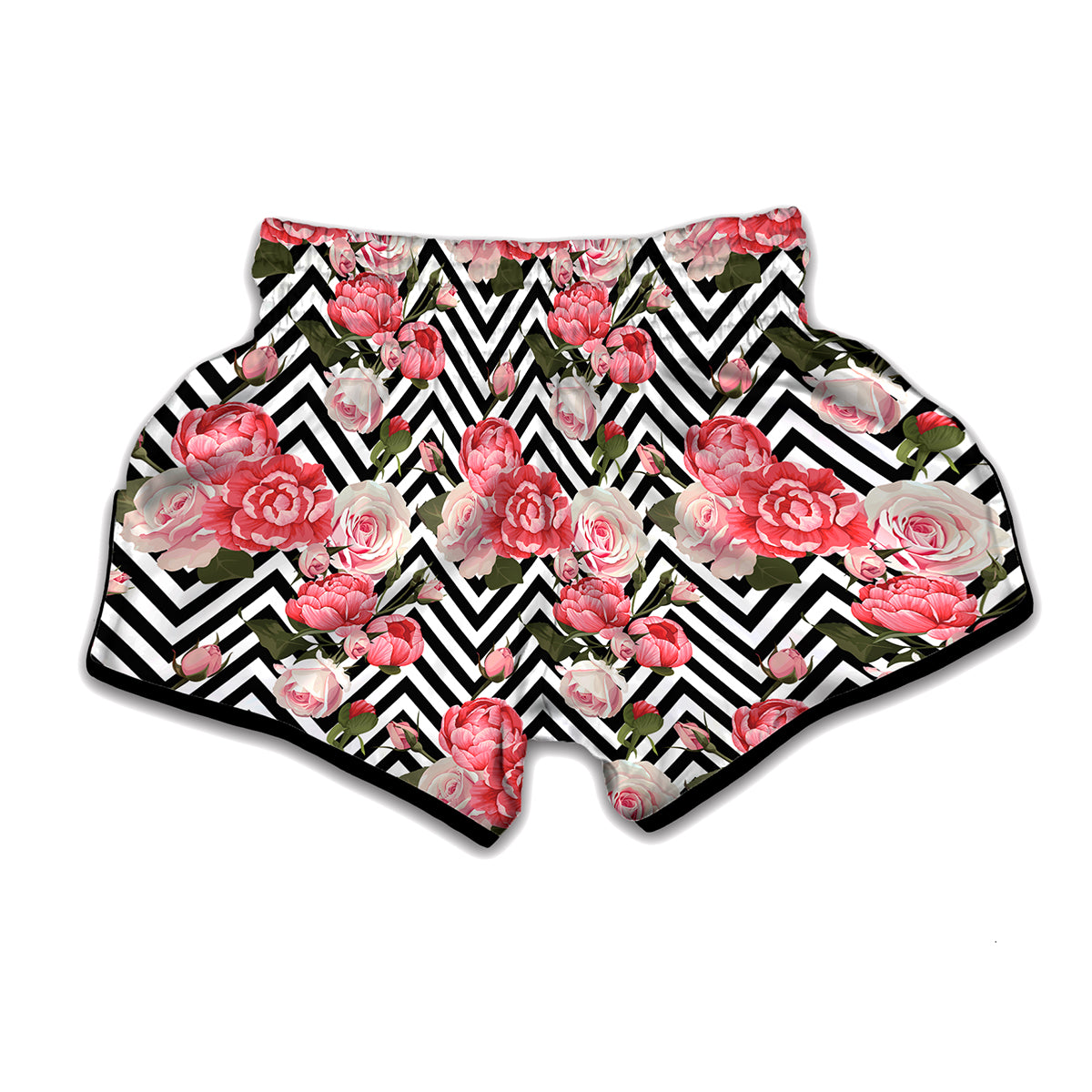 Zigzag Peony And Rose Pattern Print Muay Thai Boxing Shorts