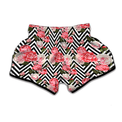 Zigzag Peony And Rose Pattern Print Muay Thai Boxing Shorts