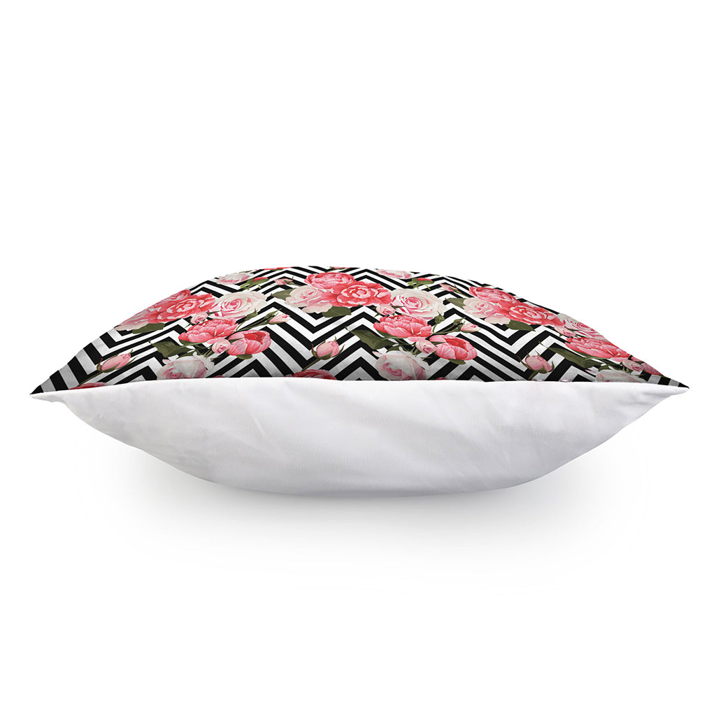 Zigzag Peony And Rose Pattern Print Pillow Cover