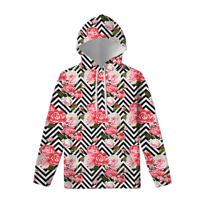 Zigzag Peony And Rose Pattern Print Pullover Hoodie