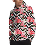 Zigzag Peony And Rose Pattern Print Pullover Hoodie