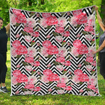 Zigzag Peony And Rose Pattern Print Quilt