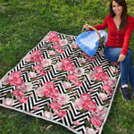 Zigzag Peony And Rose Pattern Print Quilt