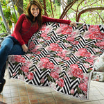 Zigzag Peony And Rose Pattern Print Quilt