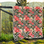 Zigzag Peony And Rose Pattern Print Quilt