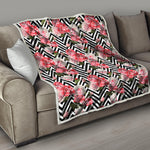 Zigzag Peony And Rose Pattern Print Quilt