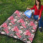 Zigzag Peony And Rose Pattern Print Quilt