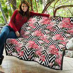 Zigzag Peony And Rose Pattern Print Quilt