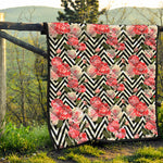 Zigzag Peony And Rose Pattern Print Quilt