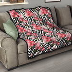 Zigzag Peony And Rose Pattern Print Quilt