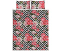 Zigzag Peony And Rose Pattern Print Quilt Bed Set