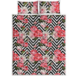 Zigzag Peony And Rose Pattern Print Quilt Bed Set