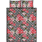 Zigzag Peony And Rose Pattern Print Quilt Bed Set