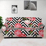 Zigzag Peony And Rose Pattern Print Sofa Cover