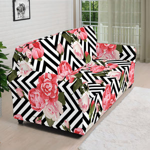 Zigzag Peony And Rose Pattern Print Sofa Cover