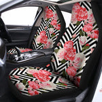 Zigzag Peony And Rose Pattern Print Universal Fit Car Seat Covers