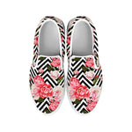 Zigzag Peony And Rose Pattern Print White Slip On Shoes