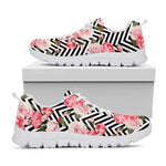 Zigzag Peony And Rose Pattern Print White Sneakers