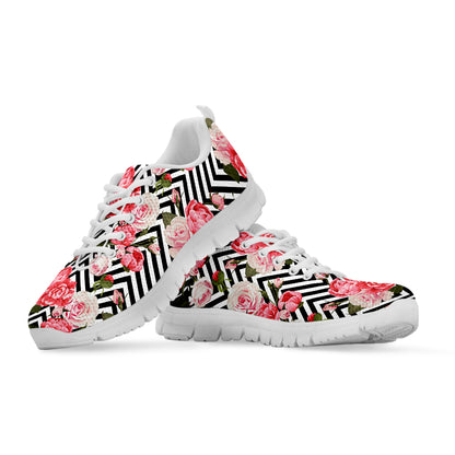 Zigzag Peony And Rose Pattern Print White Sneakers
