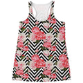 Zigzag Peony And Rose Pattern Print Women's Racerback Tank Top