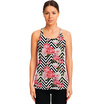 Zigzag Peony And Rose Pattern Print Women's Racerback Tank Top