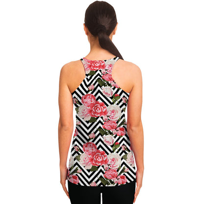 Zigzag Peony And Rose Pattern Print Women's Racerback Tank Top