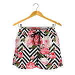 Zigzag Peony And Rose Pattern Print Women's Shorts
