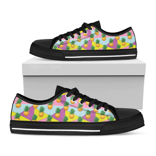 Zigzag Pineapple Pattern Print Black Low Top Shoes