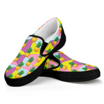 Zigzag Pineapple Pattern Print Black Slip On Shoes