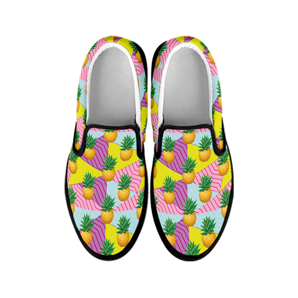 Zigzag Pineapple Pattern Print Black Slip On Shoes