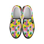 Zigzag Pineapple Pattern Print Black Slip On Shoes