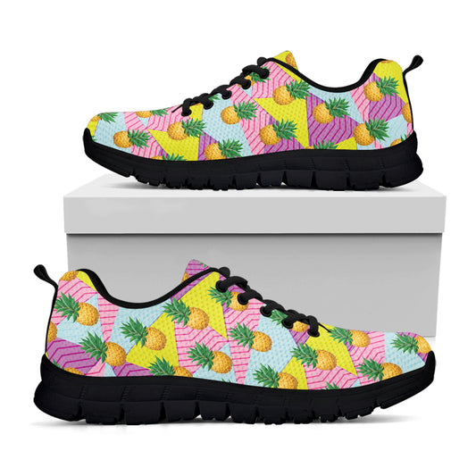 Zigzag Pineapple Pattern Print Black Sneakers