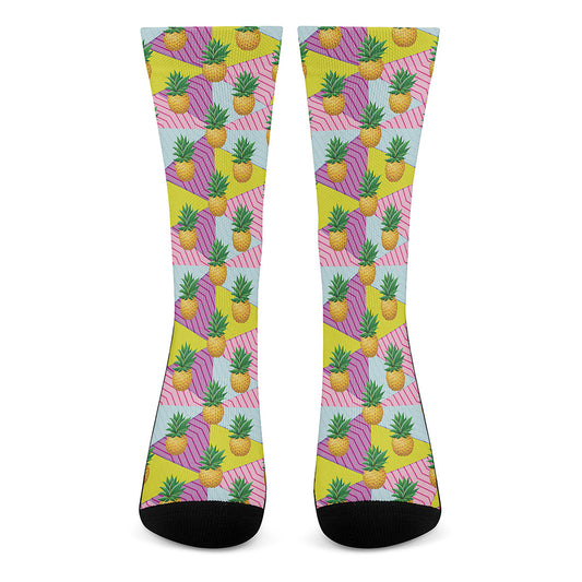 Zigzag Pineapple Pattern Print Crew Socks