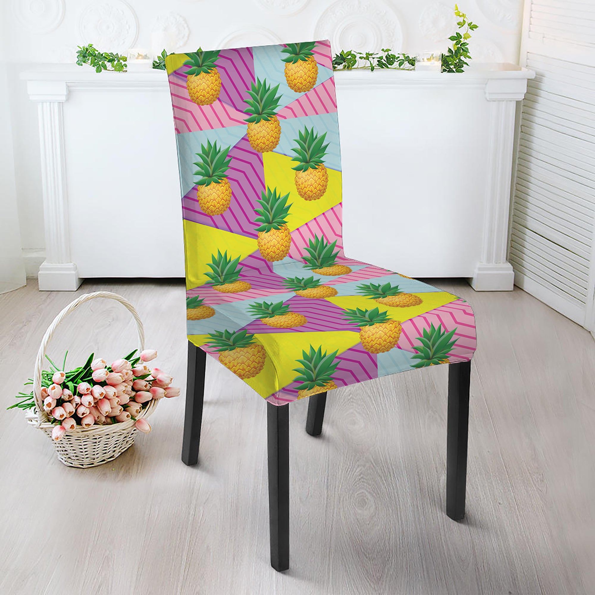 Zigzag Pineapple Pattern Print Dining Chair Slipcover