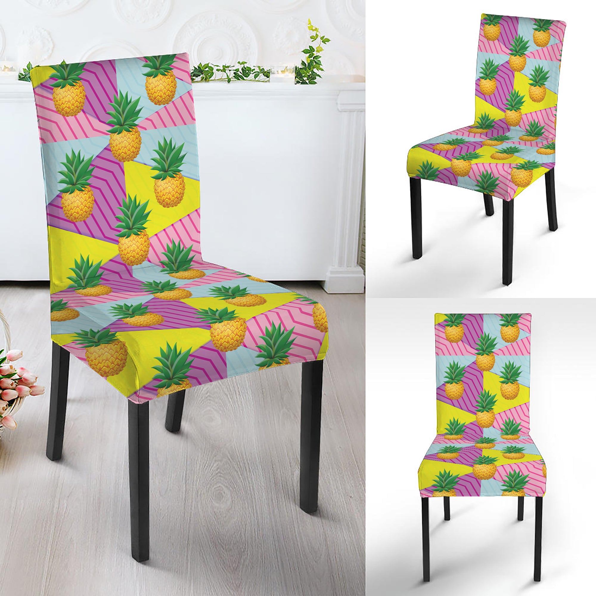 Zigzag Pineapple Pattern Print Dining Chair Slipcover