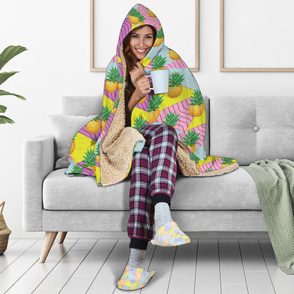 Zigzag Pineapple Pattern Print Hooded Blanket