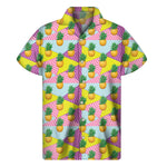 Zigzag Pineapple Pattern Print Men's Short Sleeve Shirt