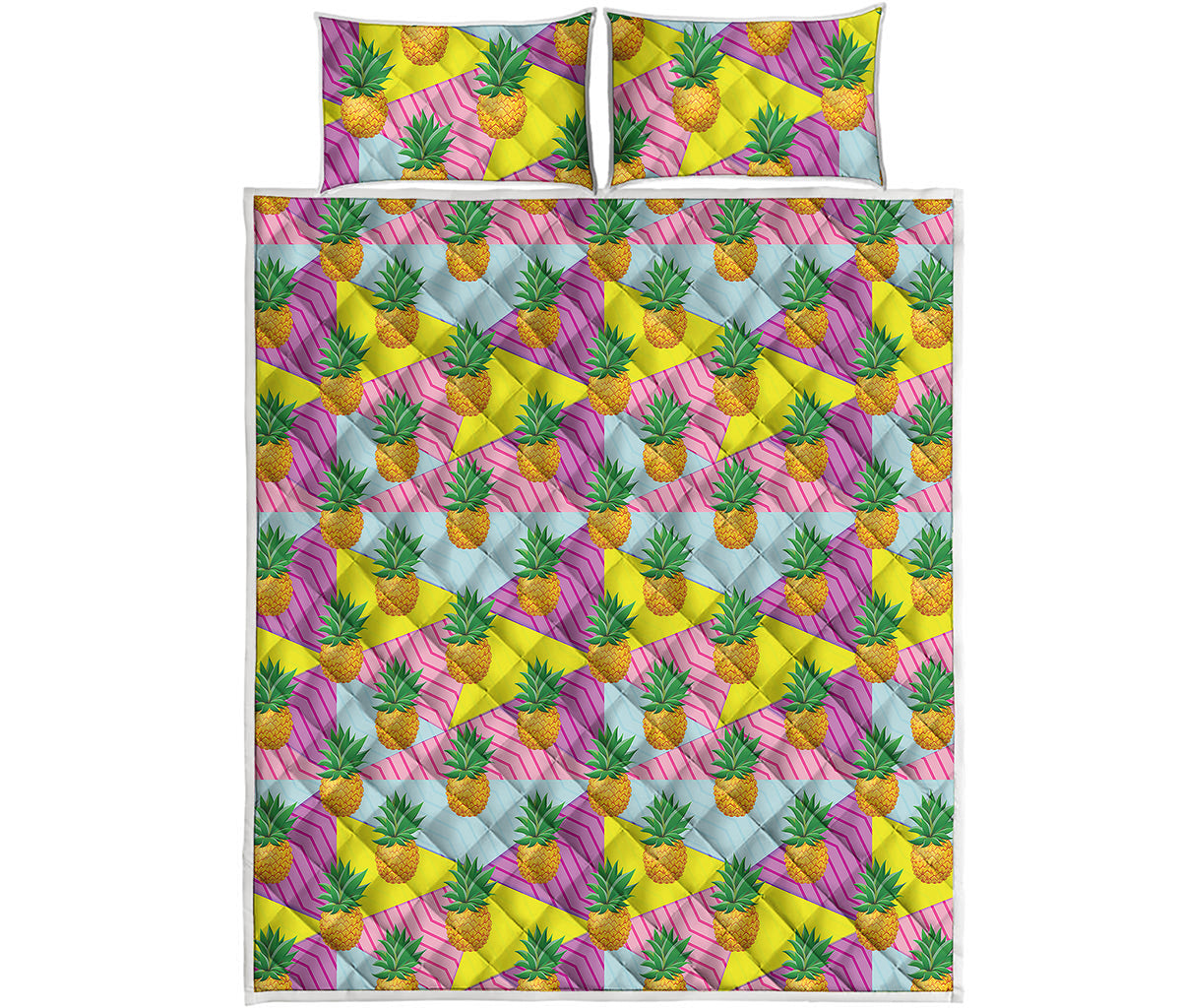 Zigzag Pineapple Pattern Print Quilt Bed Set