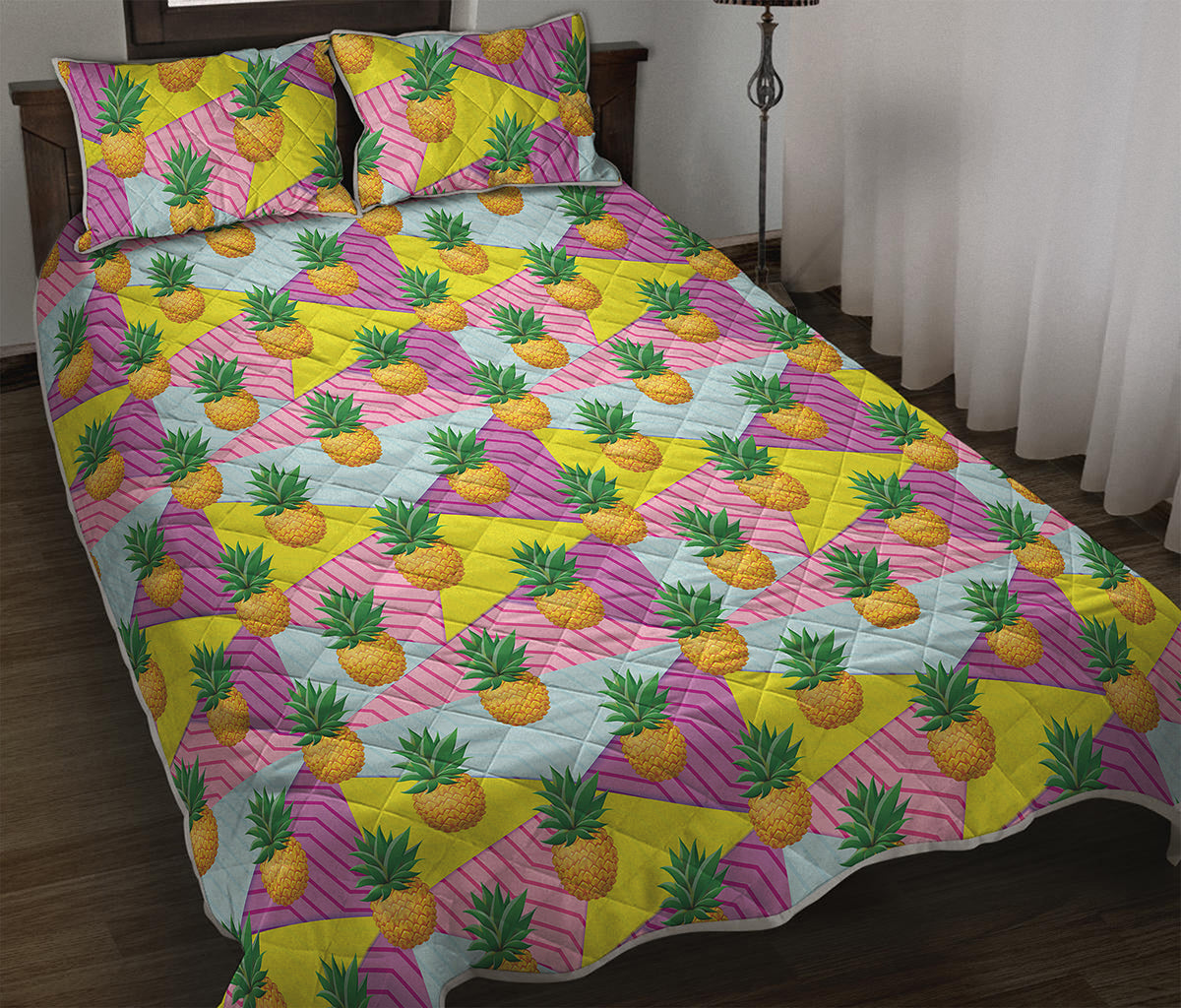 Zigzag Pineapple Pattern Print Quilt Bed Set