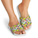 Zigzag Pineapple Pattern Print White Slide Sandals
