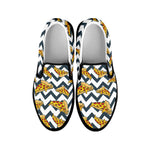 Zigzag Pizza Pattern Print Black Slip On Shoes