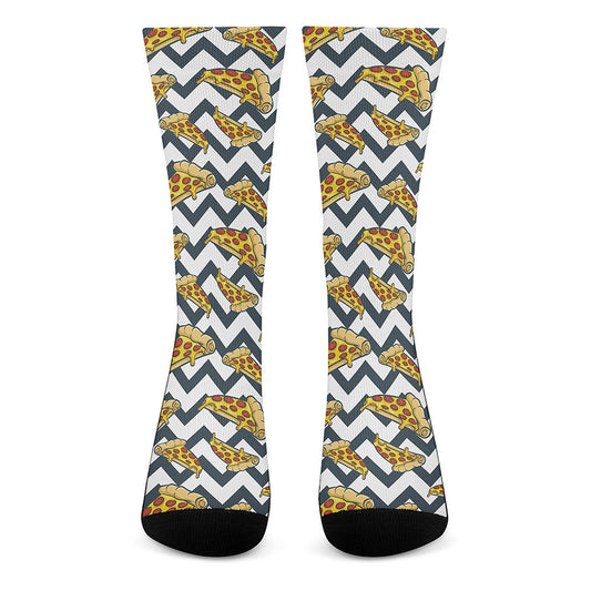 Zigzag Pizza Pattern Print Crew Socks