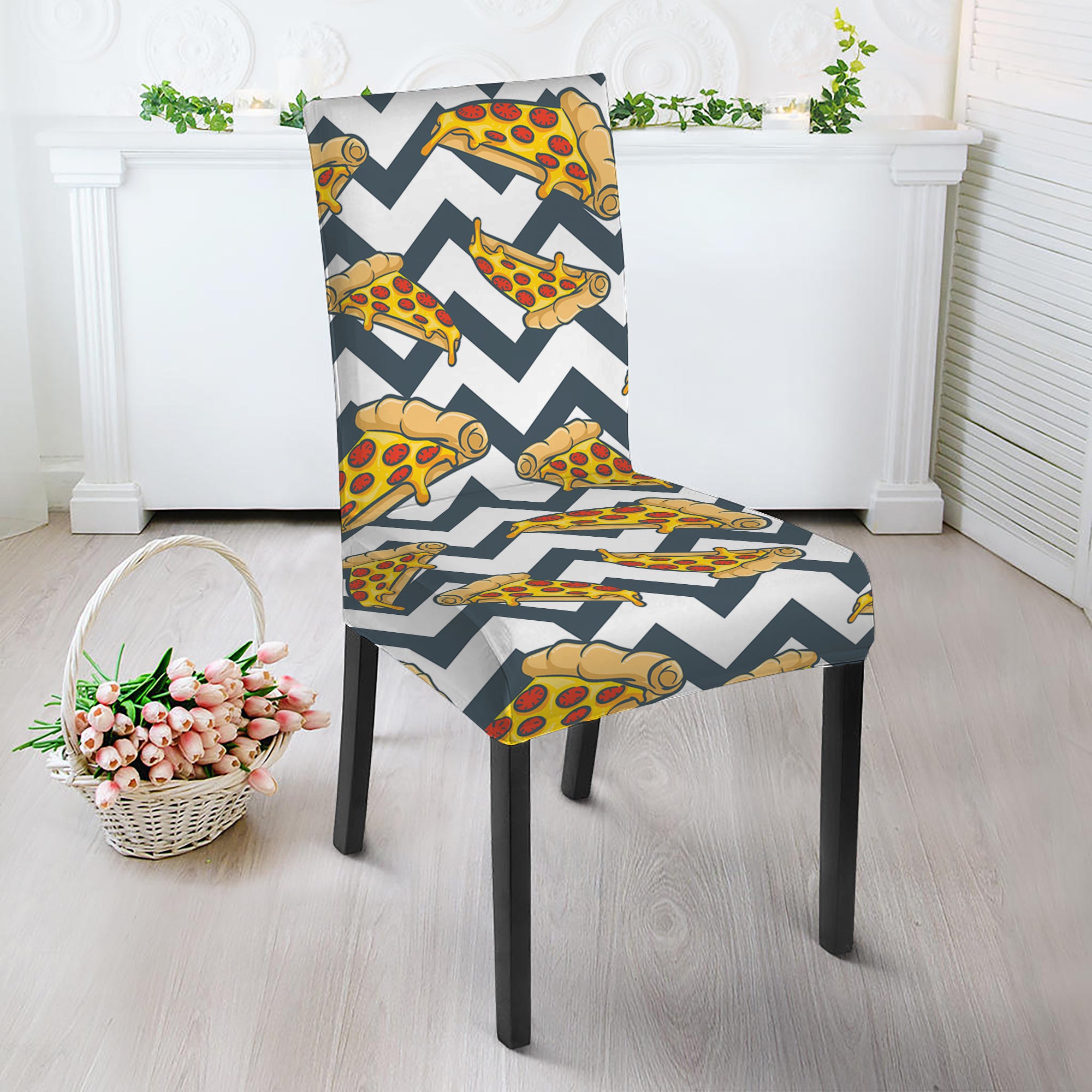 Zigzag Pizza Pattern Print Dining Chair Slipcover