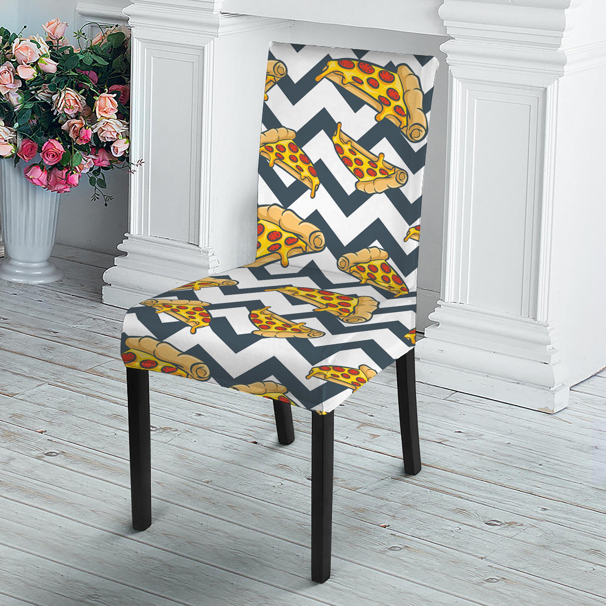 Zigzag Pizza Pattern Print Dining Chair Slipcover