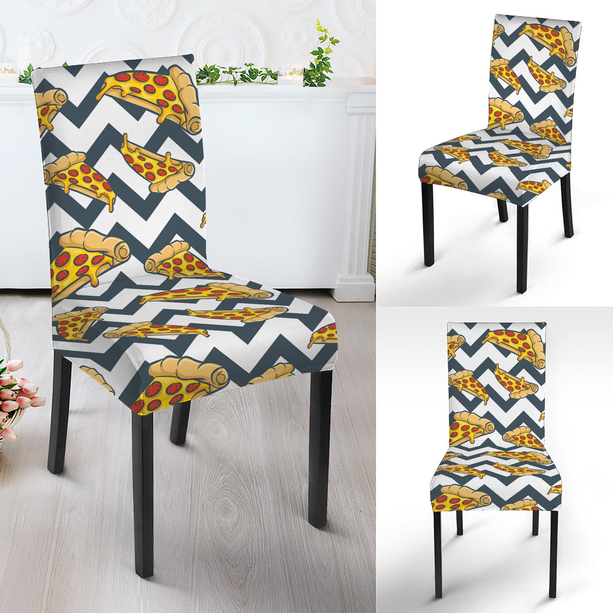 Zigzag Pizza Pattern Print Dining Chair Slipcover