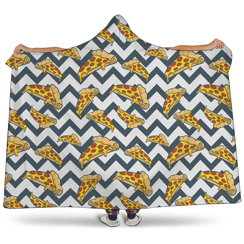 Zigzag Pizza Pattern Print Hooded Blanket