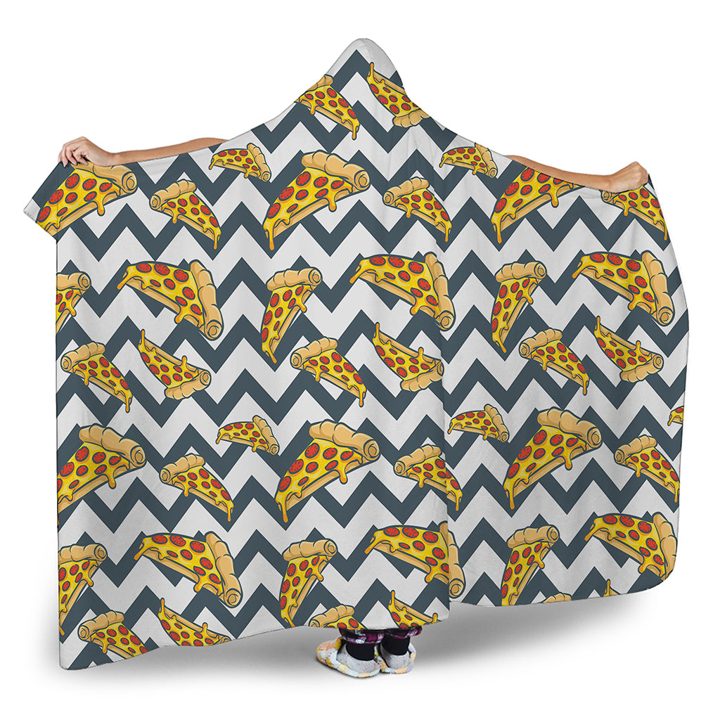Zigzag Pizza Pattern Print Hooded Blanket
