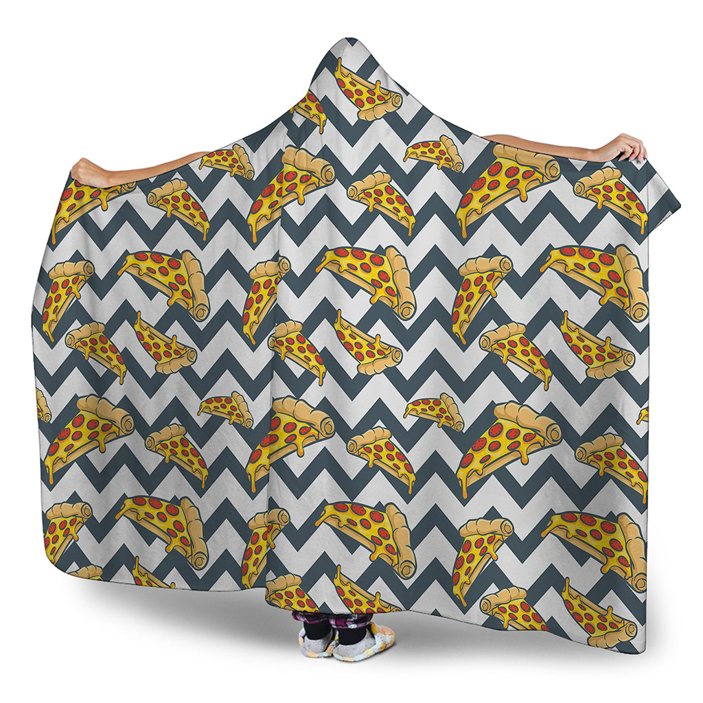 Zigzag Pizza Pattern Print Hooded Blanket